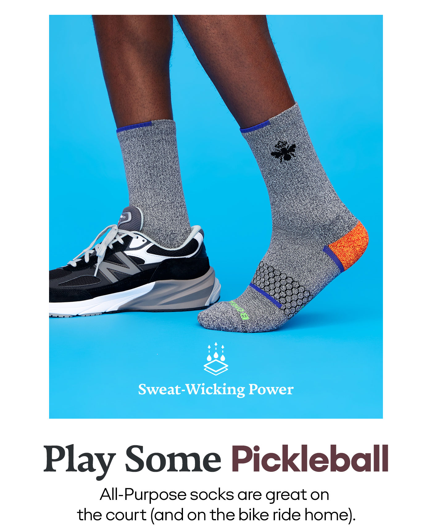 Sweat-Wicking Power Play Some Pickleball All-Purpose socks are great on the court (and on the bike ride home).