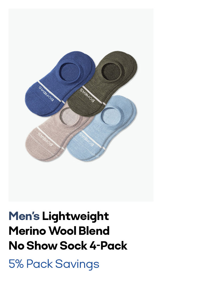 Men's Lightweight Merino Wool Blend No Show Sock 4-Pack