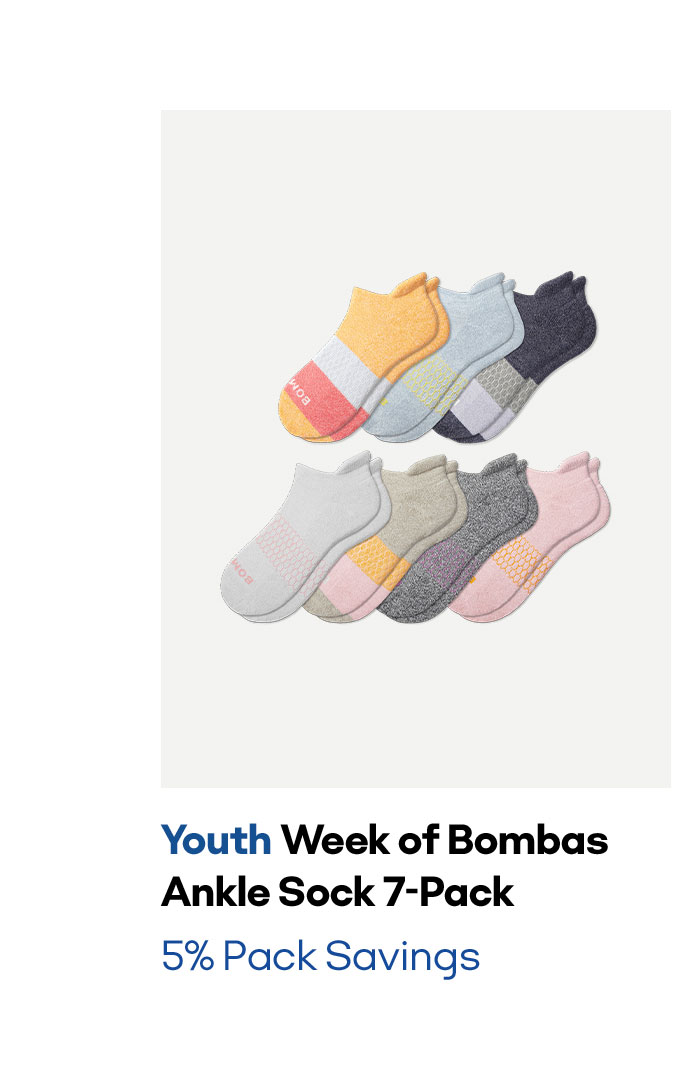 Youth Week of Bombas Ankle Sock 7-Pack