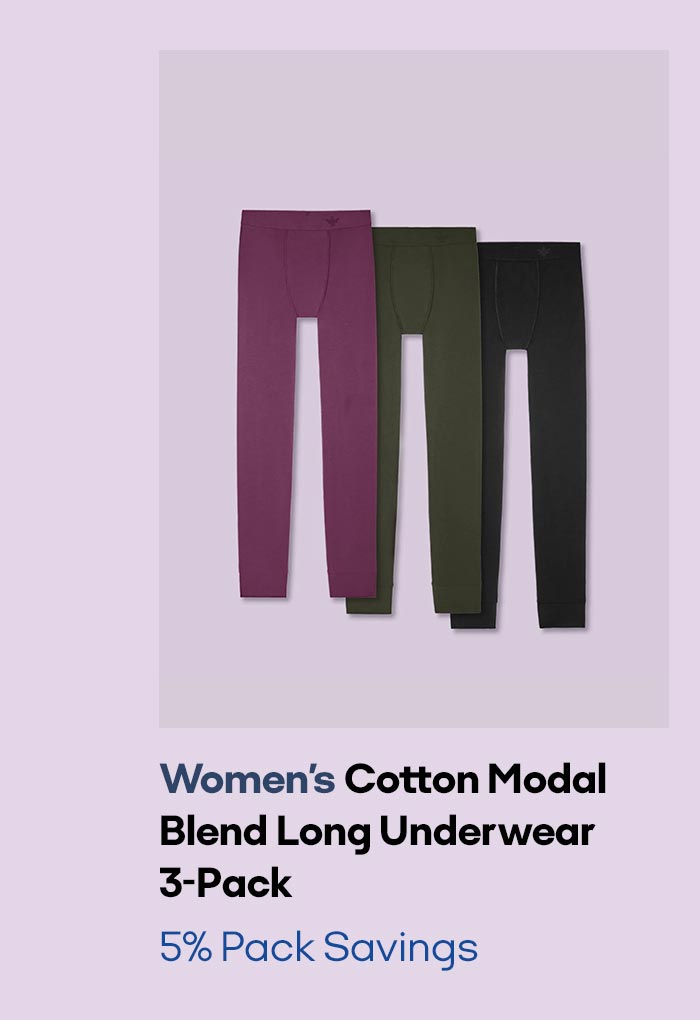 Women's Cotton Modal Blend Long Underwear 3-Pack 5% Pack Savings